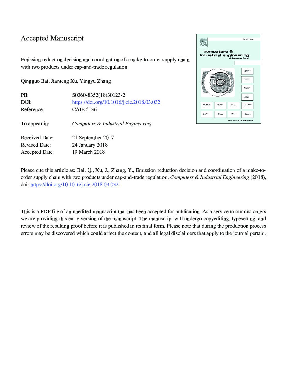 Emission reduction decision and coordination of a make-to-order supply chain with two products under cap-and-trade regulation