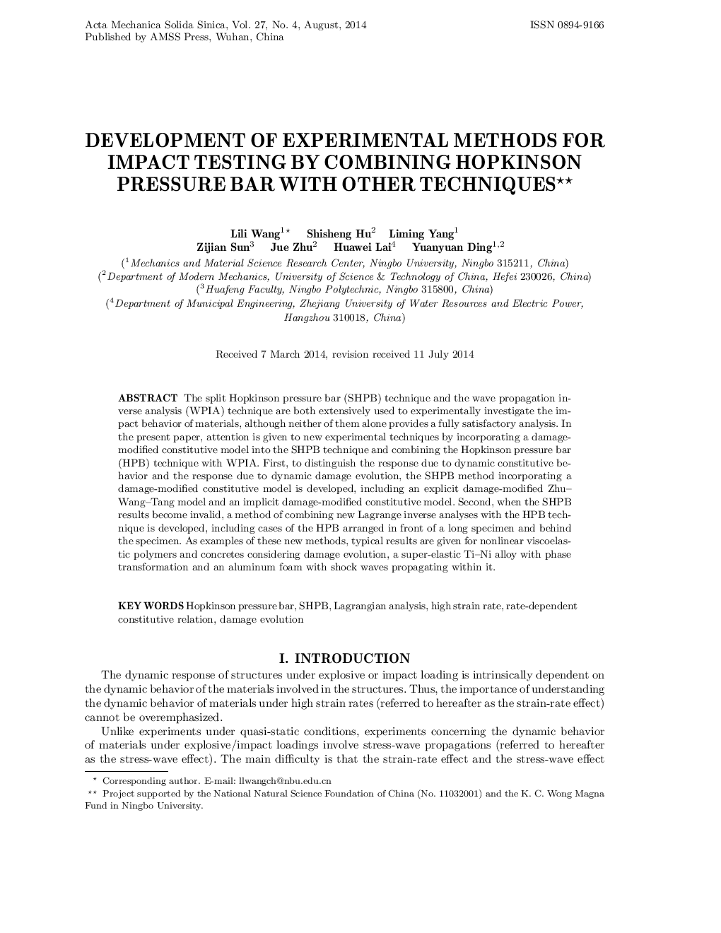 Development of experimental methods for impact testing by combining Hopkinson pressure bar with other techniques 