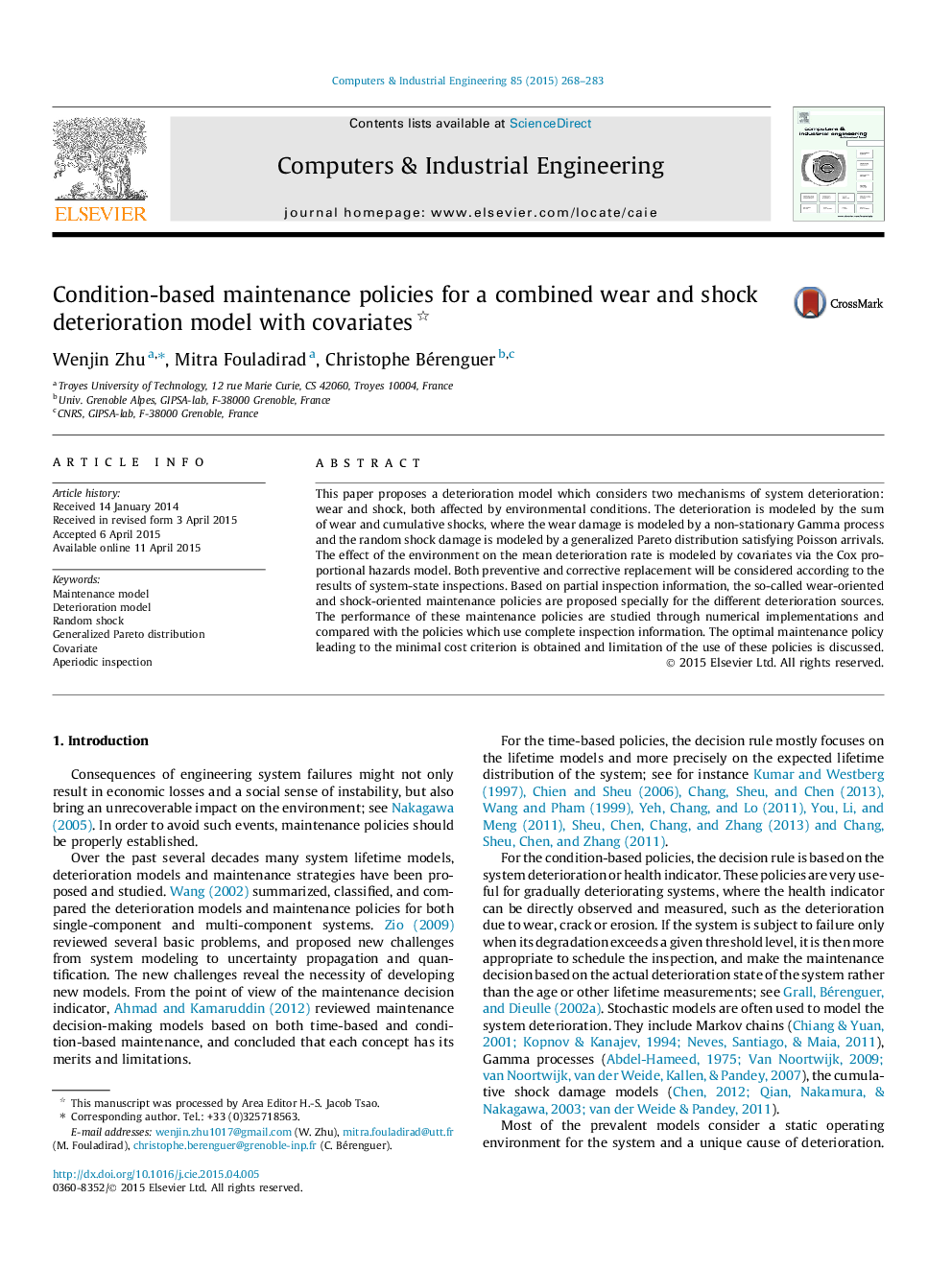 Condition-based maintenance policies for a combined wear and shock deterioration model with covariates