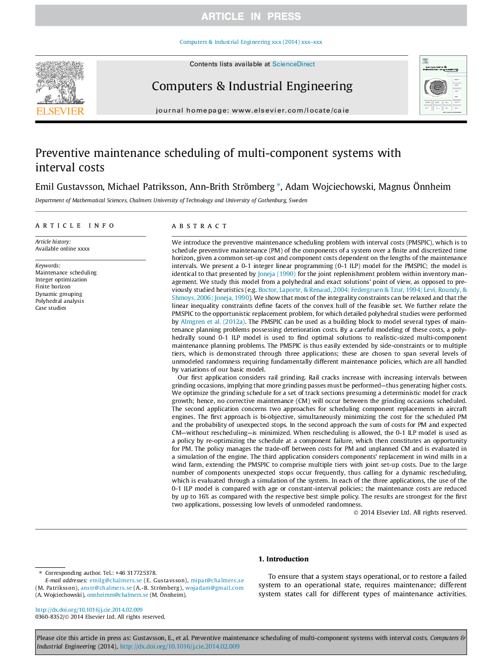 Preventive maintenance scheduling of multi-component systems with interval costs