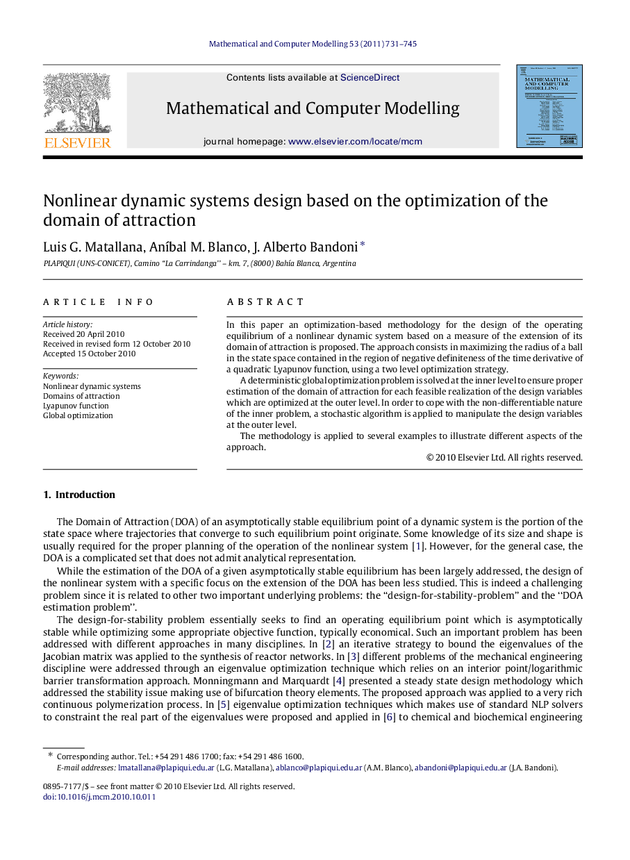 Nonlinear dynamic systems design based on the optimization of the domain of attraction