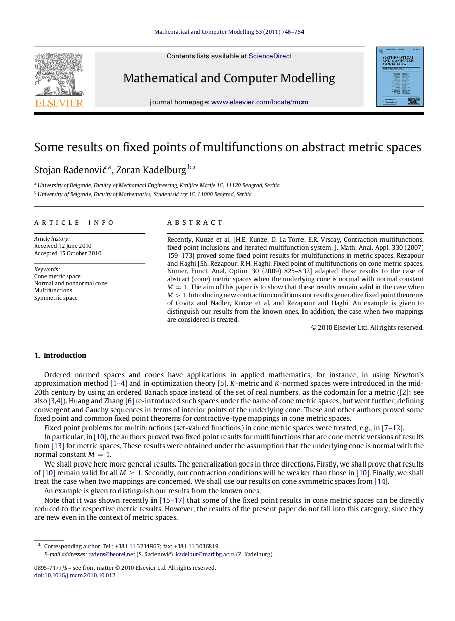 Some results on fixed points of multifunctions on abstract metric spaces