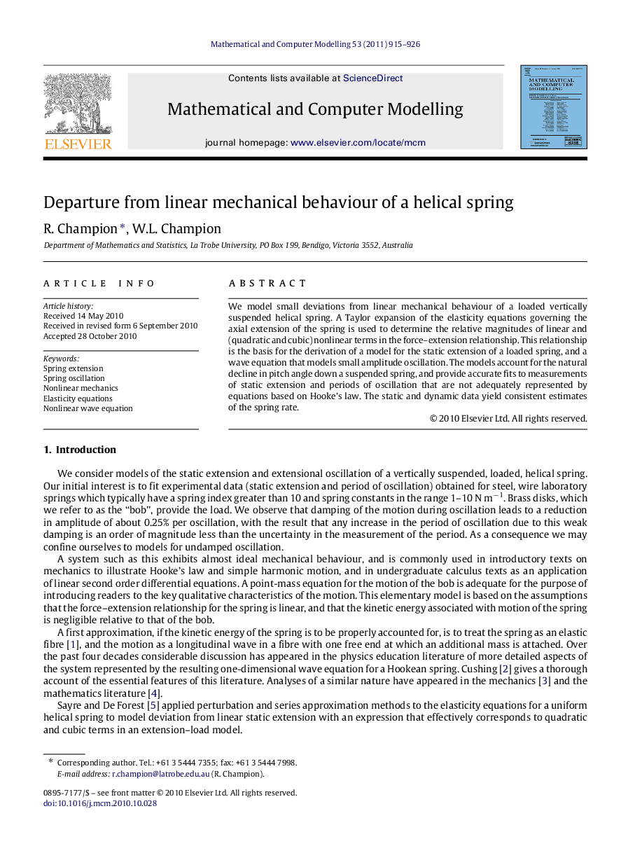 Departure from linear mechanical behaviour of a helical spring