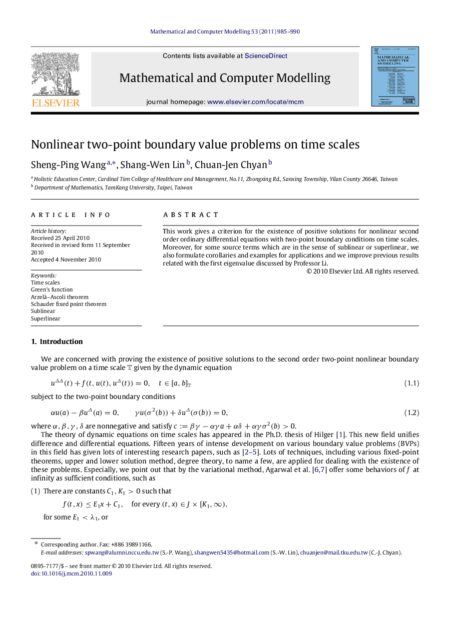 Nonlinear two-point boundary value problems on time scales