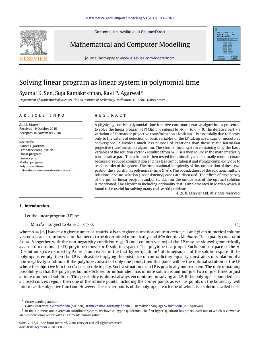 Solving linear program as linear system in polynomial time