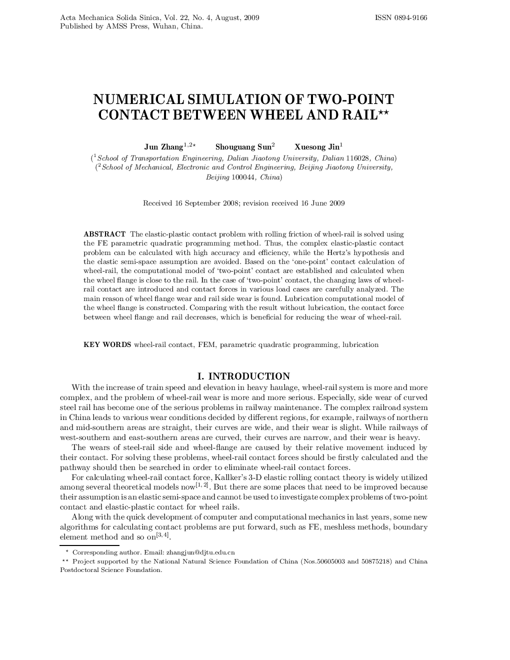 Numerical Simulation of Two-Point Contact Between Wheel and Rail 