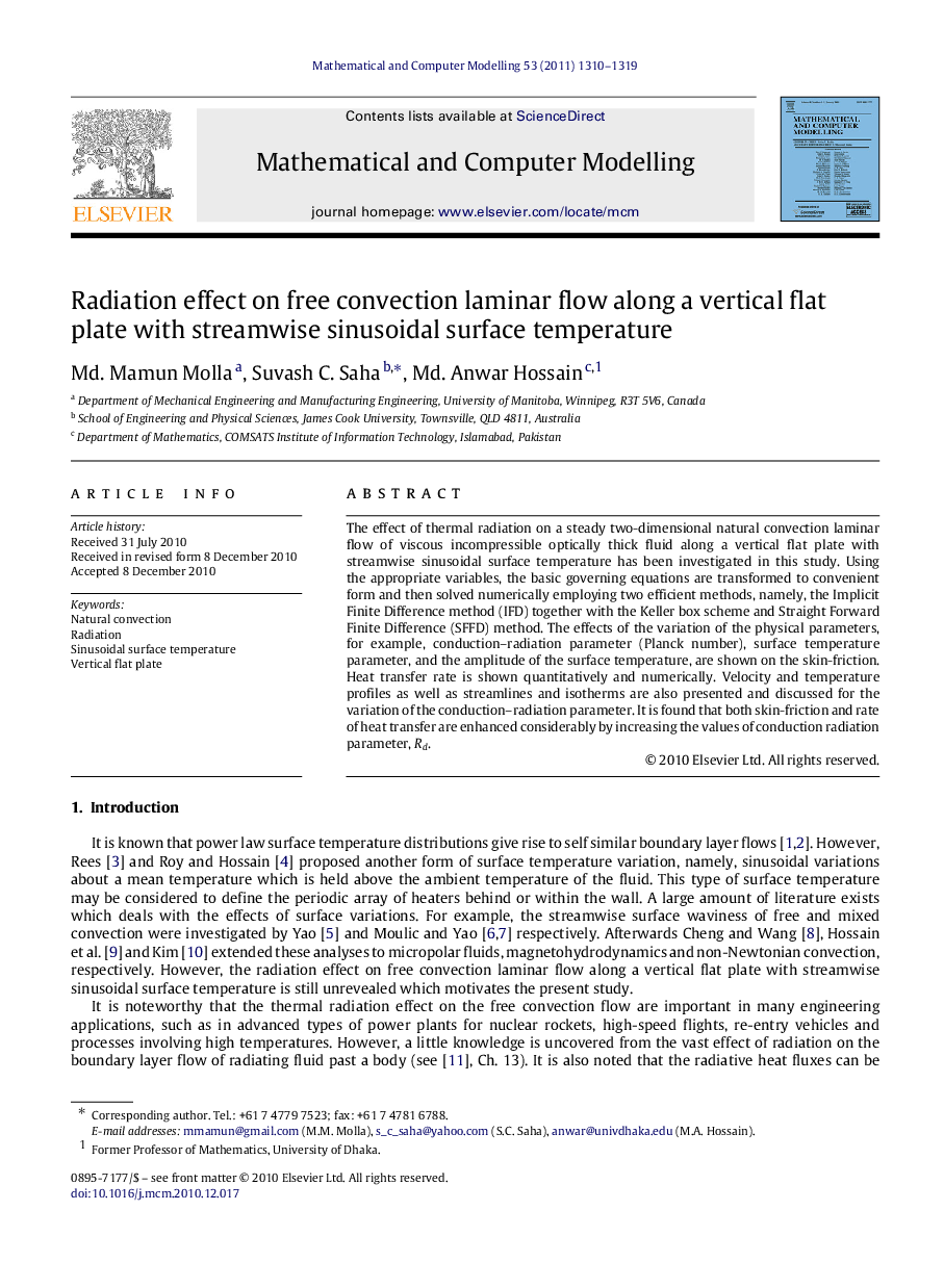 Radiation effect on free convection laminar flow along a vertical flat plate with streamwise sinusoidal surface temperature