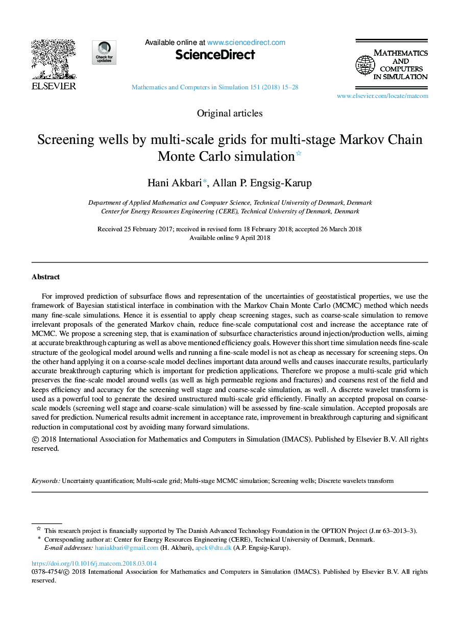 Screening wells by multi-scale grids for multi-stage Markov Chain Monte Carlo simulation