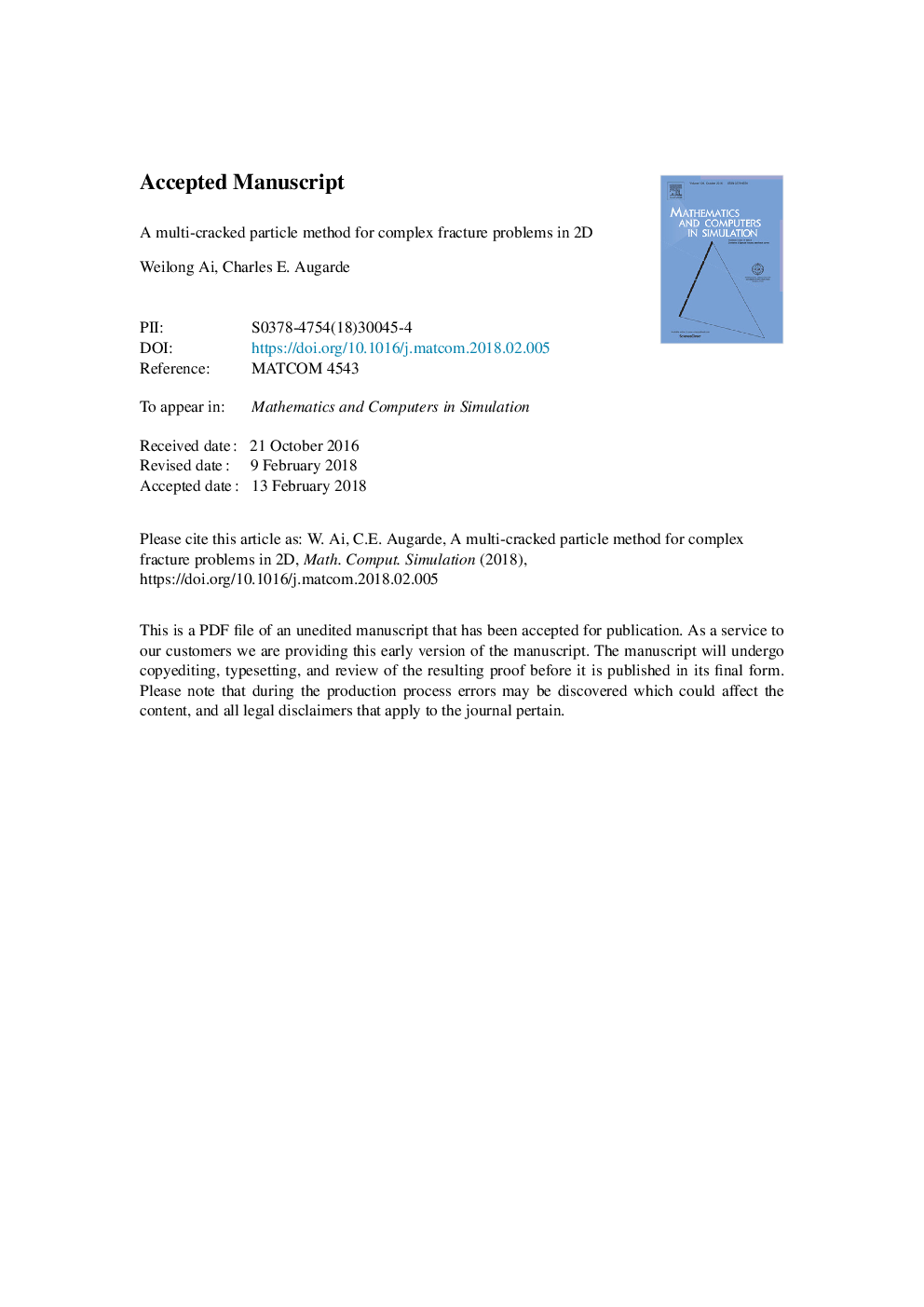 A multi-cracked particle method for complex fracture problems inÂ 2D