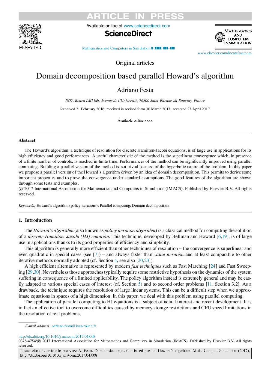 Domain decomposition based parallel Howard's algorithm