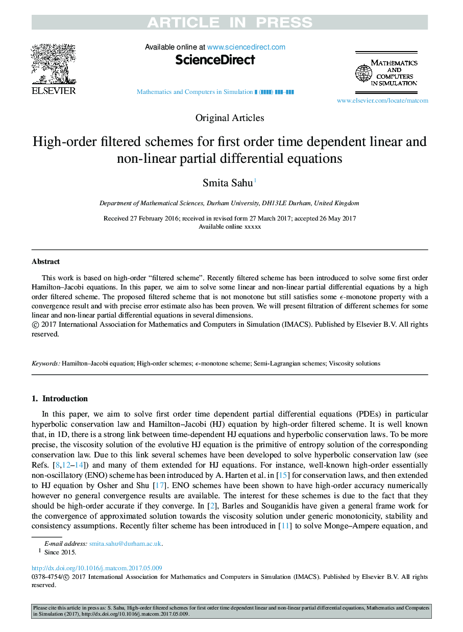 High-order filtered schemes for first order time dependent linear and non-linear partial differential equations