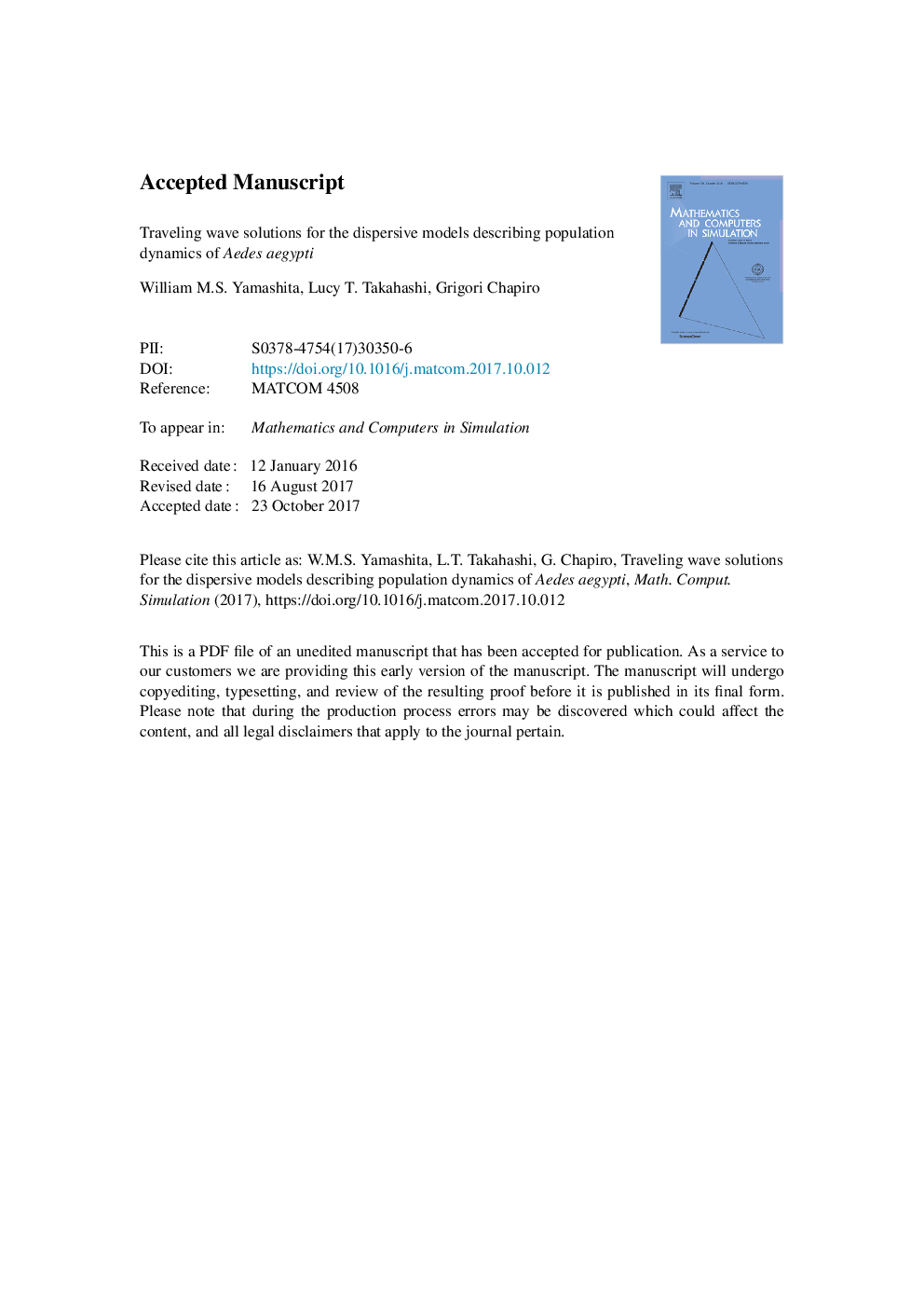 Traveling wave solutions for the dispersive models describing population dynamics of Aedes aegypti