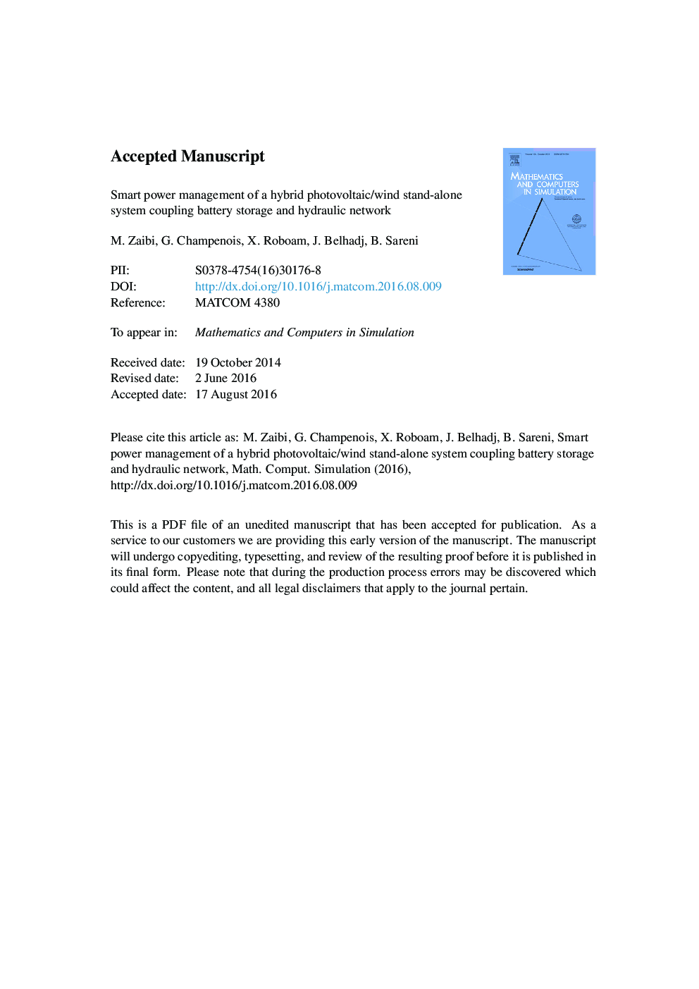 Smart power management of a hybrid photovoltaic/wind stand-alone system coupling battery storage and hydraulic network