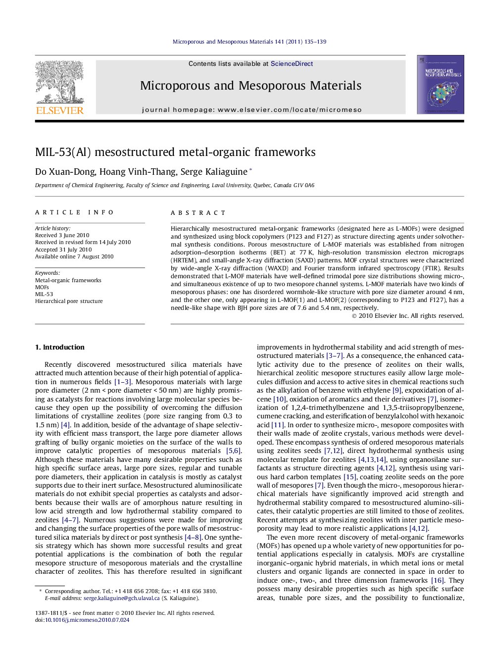 MIL-53(Al) mesostructured metal-organic frameworks