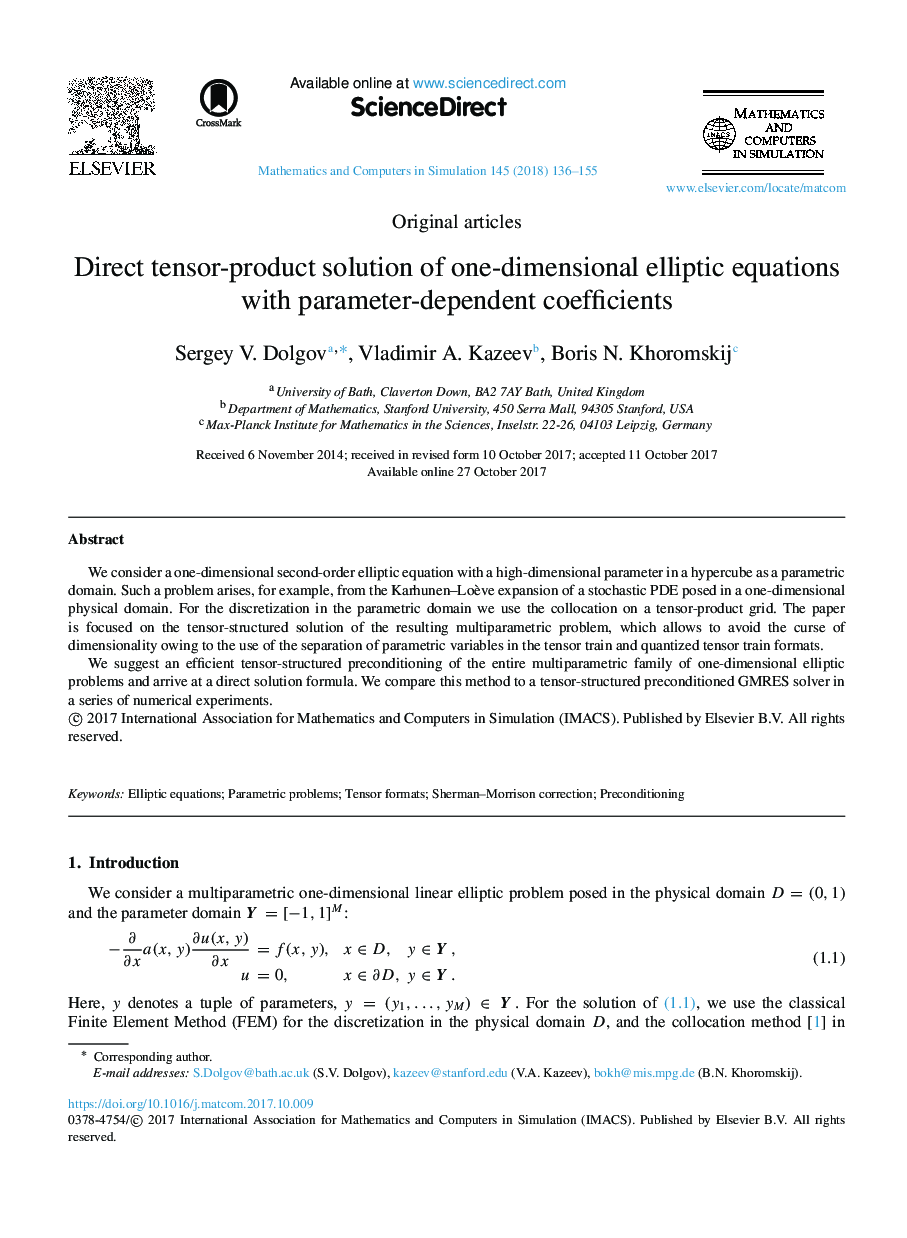 Direct tensor-product solution of one-dimensional elliptic equations with parameter-dependent coefficients
