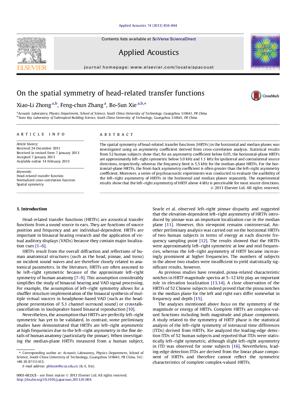 On the spatial symmetry of head-related transfer functions