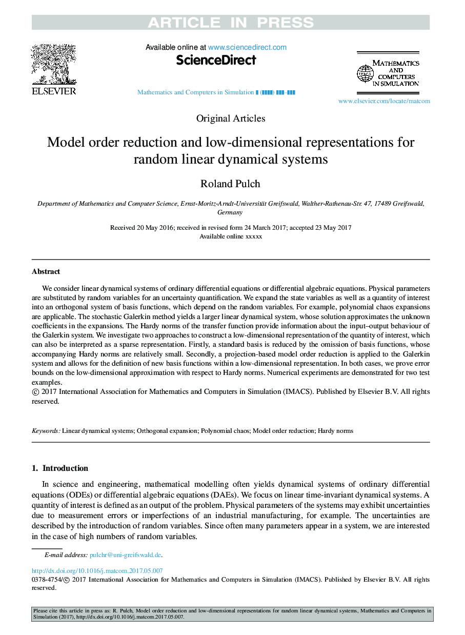 Model order reduction and low-dimensional representations for random linear dynamical systems