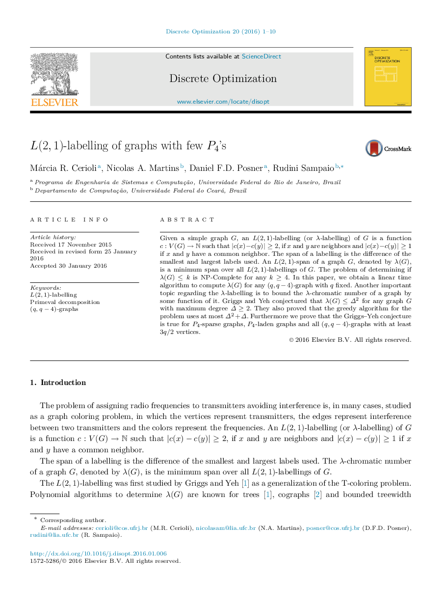 L(2,1)-labelling of graphs with few P4's