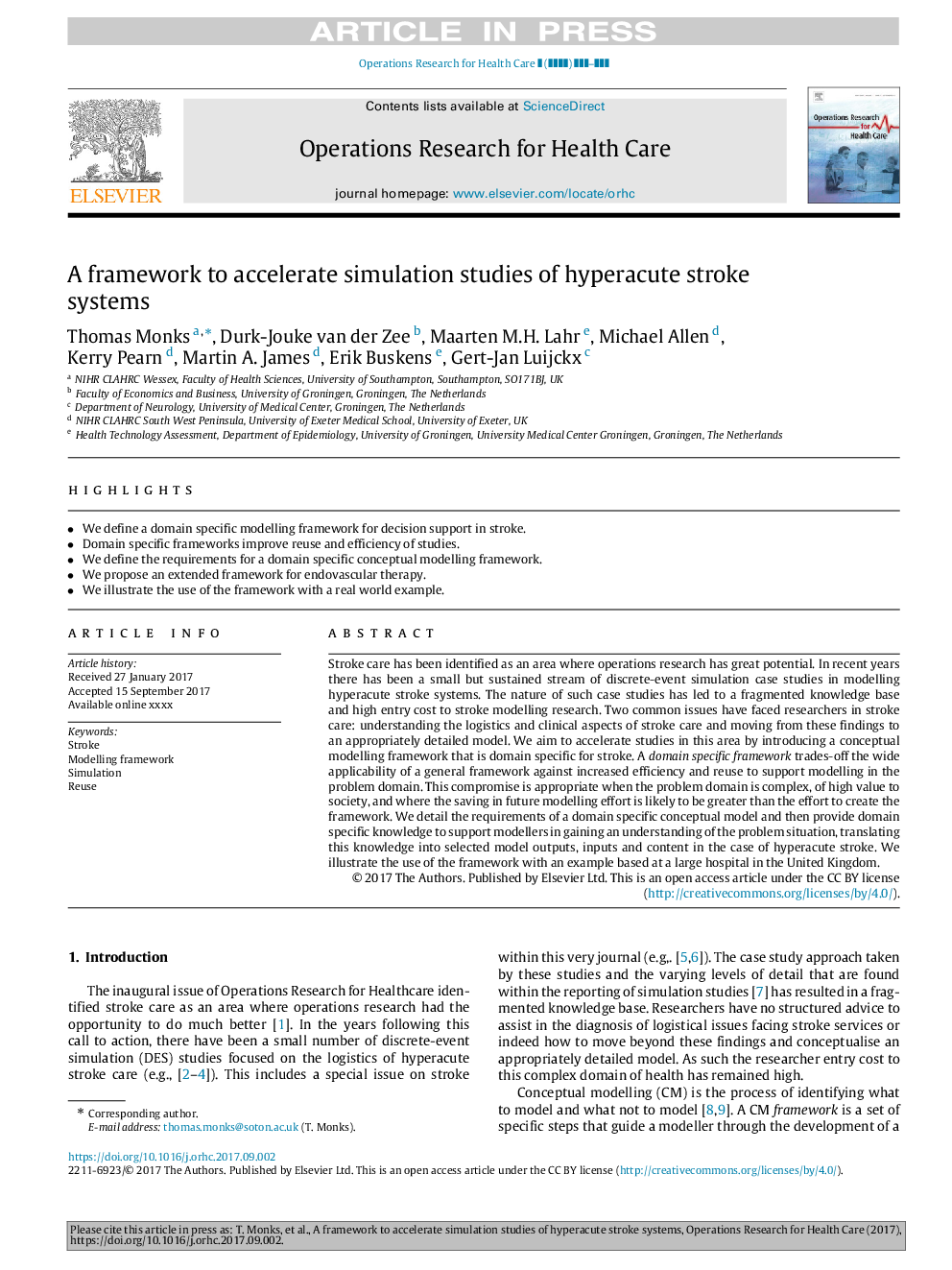 A framework to accelerate simulation studies of hyperacute stroke systems