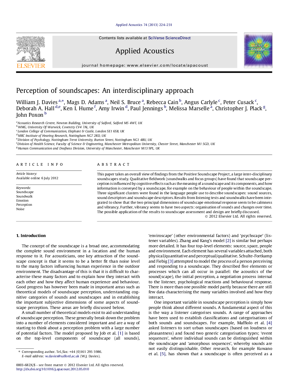 Perception of soundscapes: An interdisciplinary approach