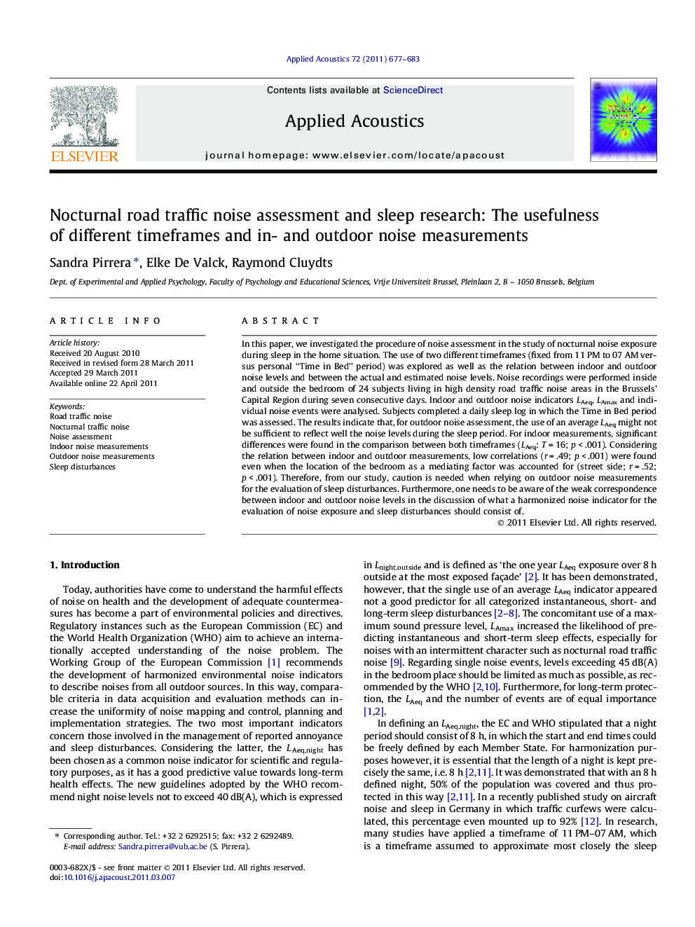 Nocturnal road traffic noise assessment and sleep research: The usefulness of different timeframes and in- and outdoor noise measurements