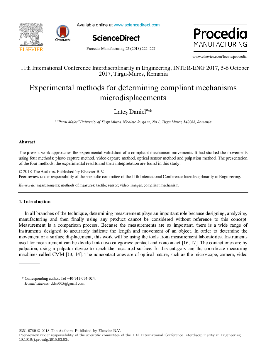 Experimental methods for determining compliant mechanisms microdisplacements