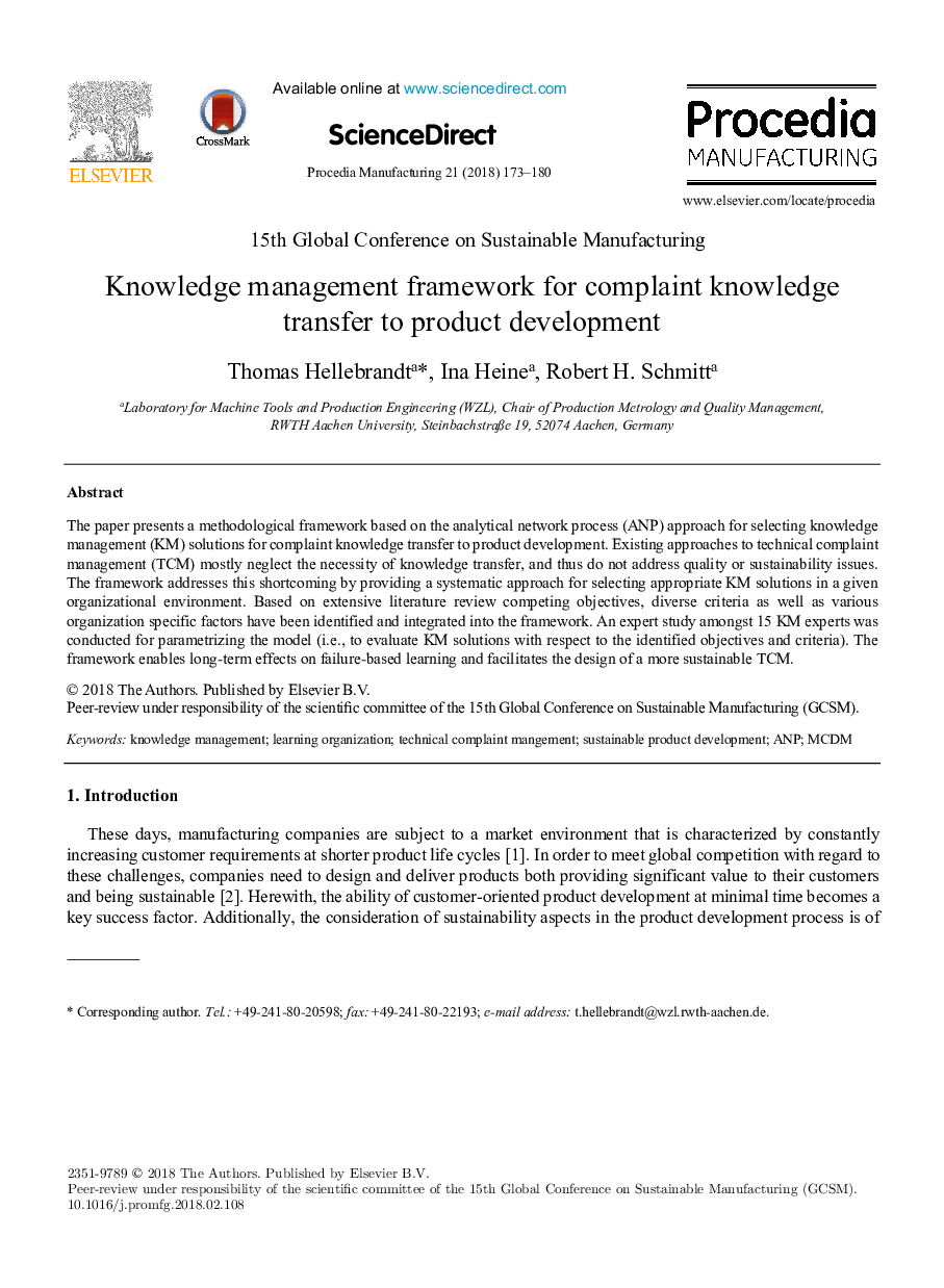 Knowledge management framework for complaint knowledge transfer to product development