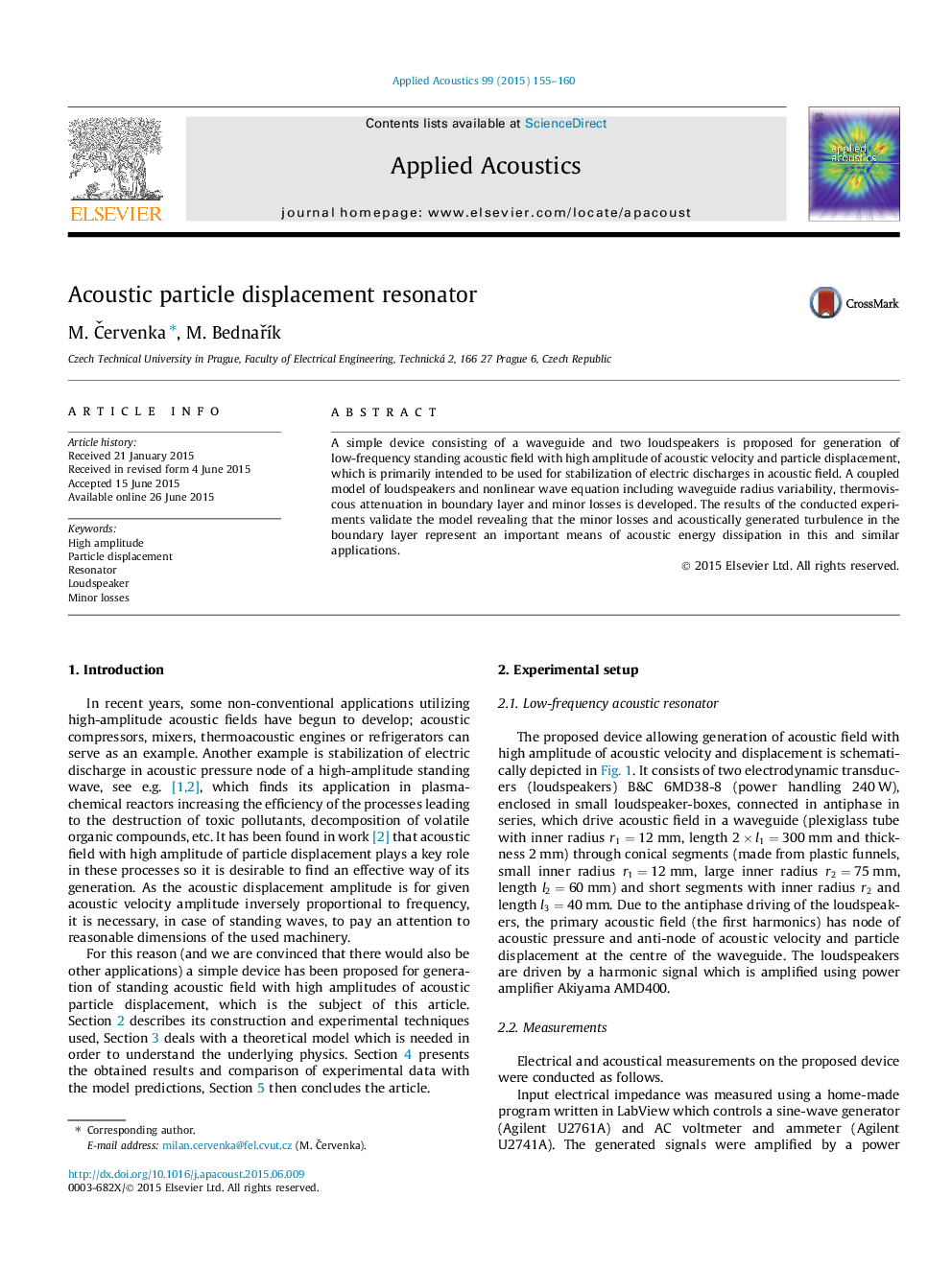 Acoustic particle displacement resonator