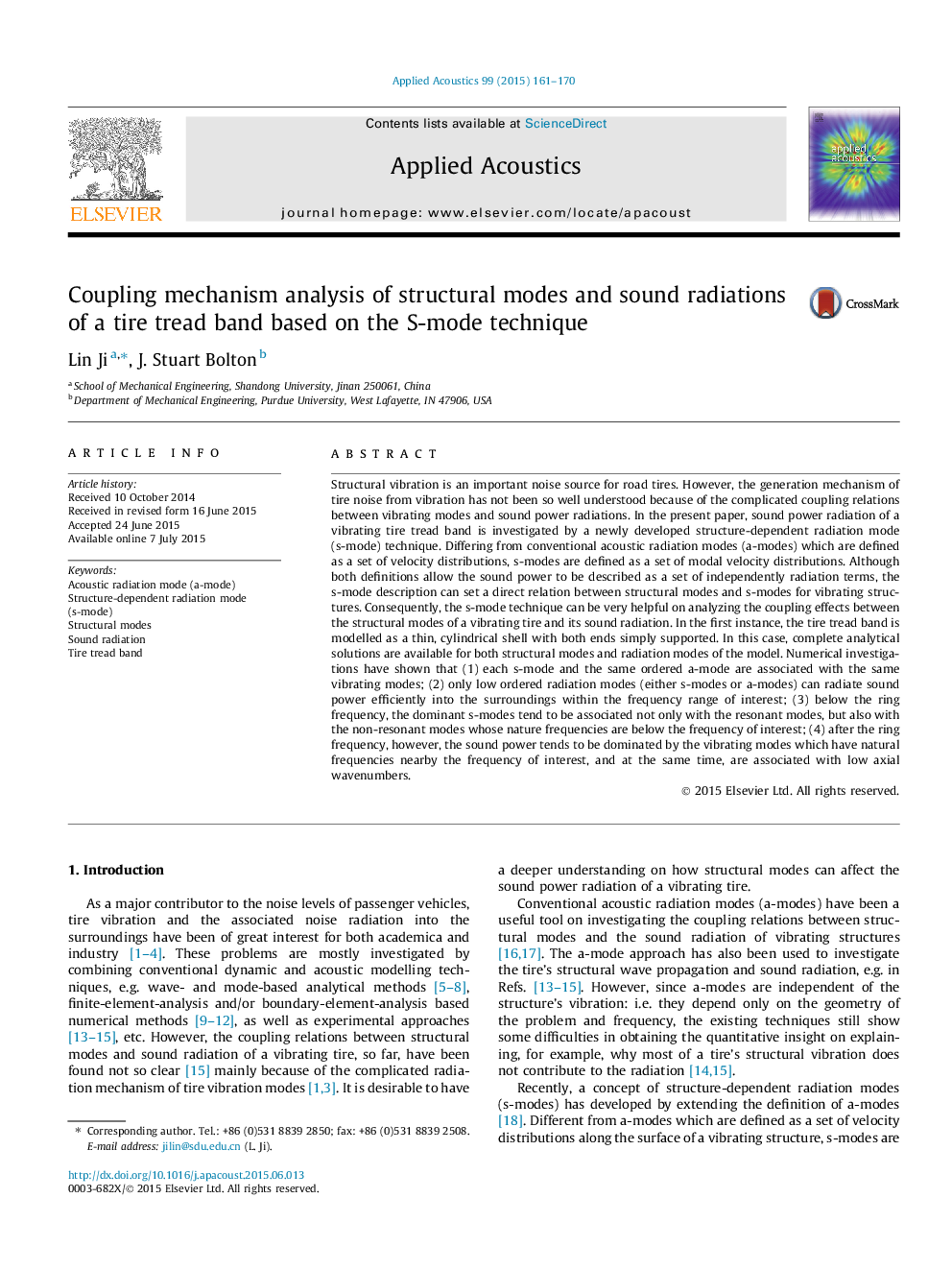 Coupling mechanism analysis of structural modes and sound radiations of a tire tread band based on the S-mode technique