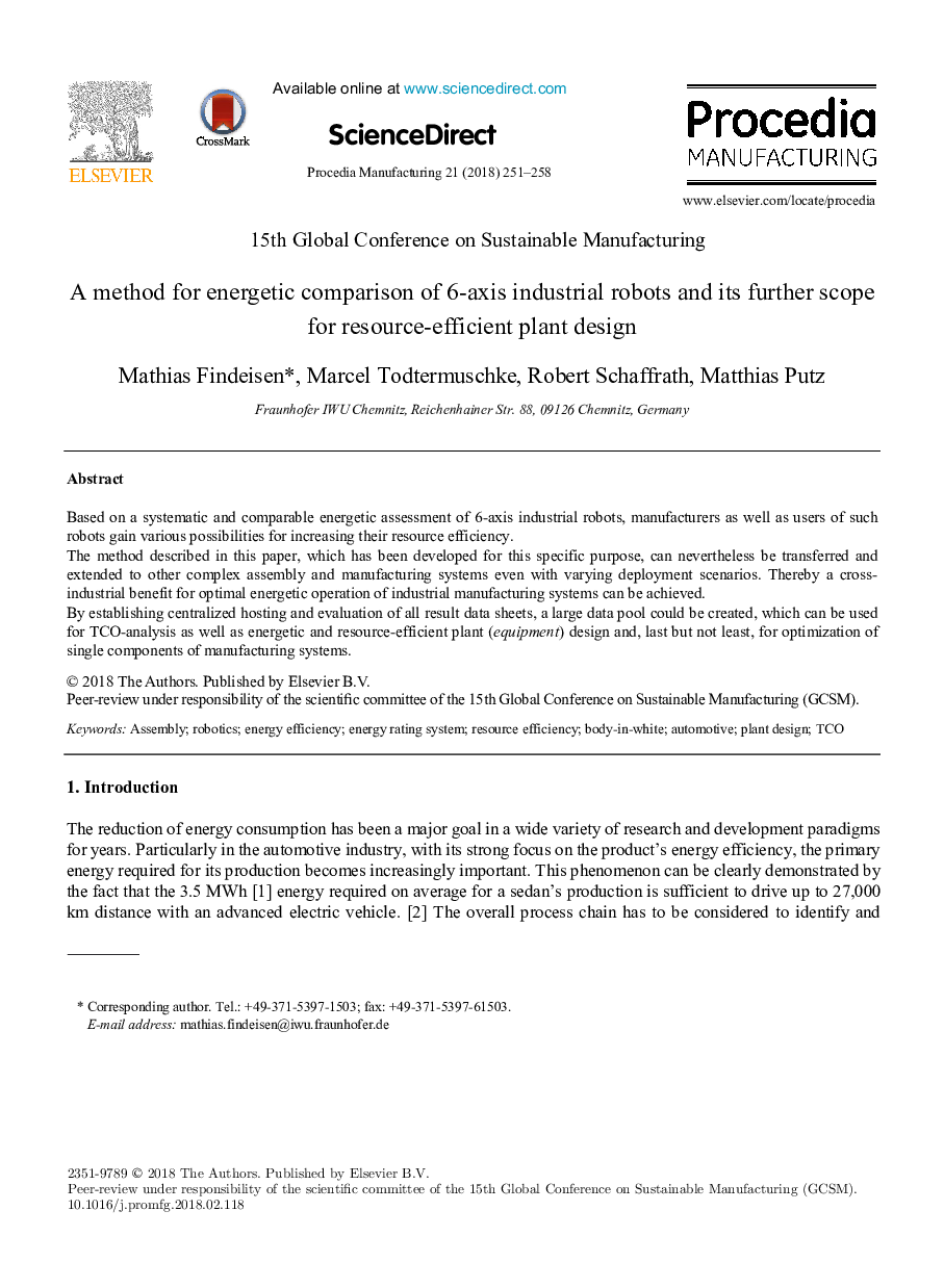 A method for energetic comparison of 6-axis industrial robots and its further scope for resource-efficient plant design