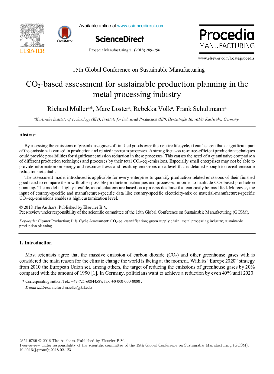 CO2-based assessment for sustainable production planning in the metal processing industry