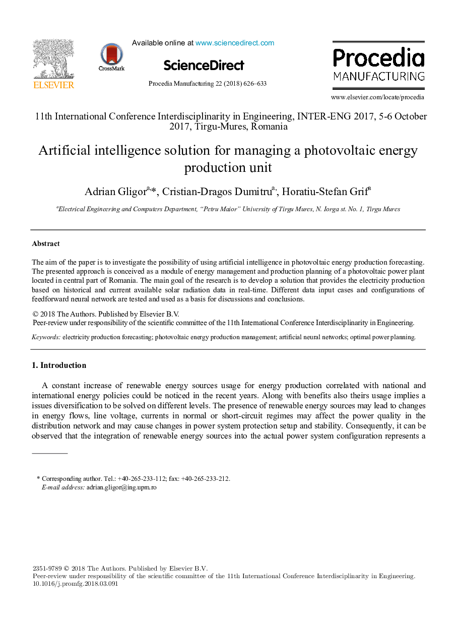 Artificial intelligence solution for managing a photovoltaic energy production unit