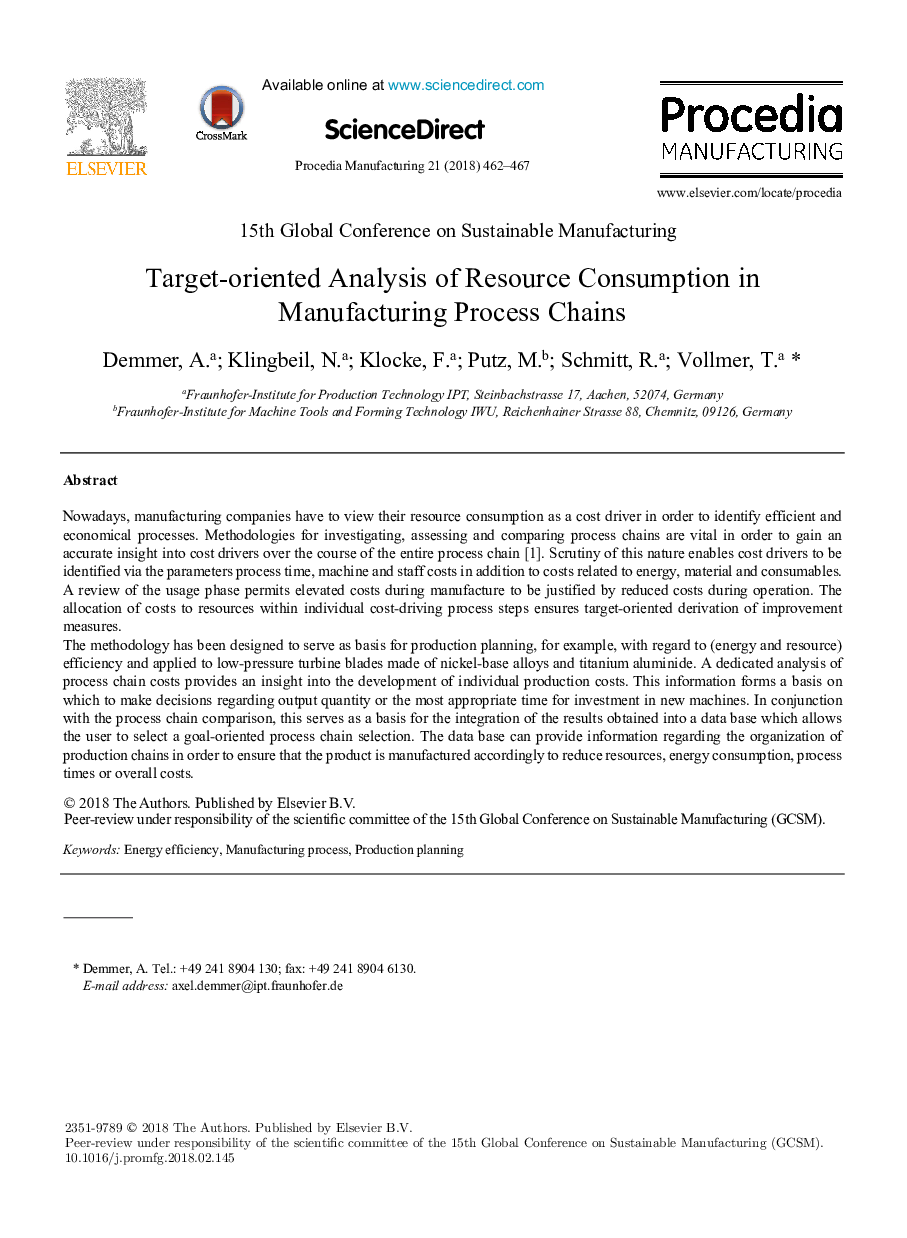 Target-oriented Analysis of Resource Consumption in Manufacturing Process Chains