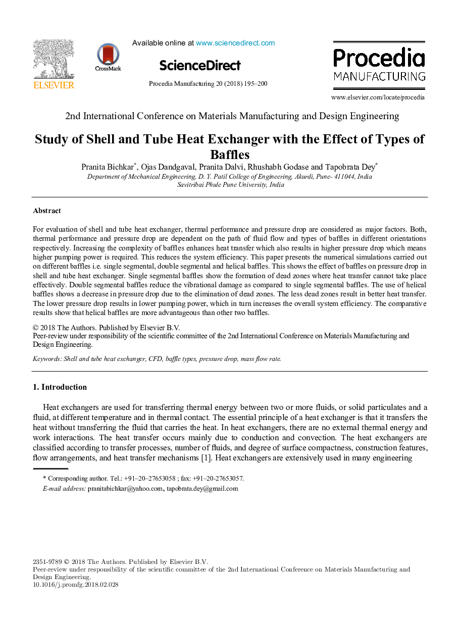 Study of Shell and Tube Heat Exchanger with the Effect of Types of Baffles