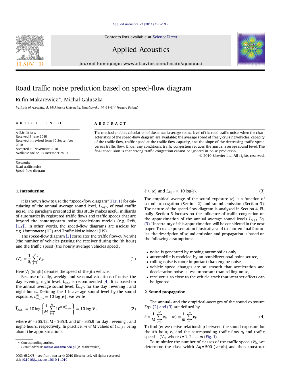 Road traffic noise prediction based on speed-flow diagram