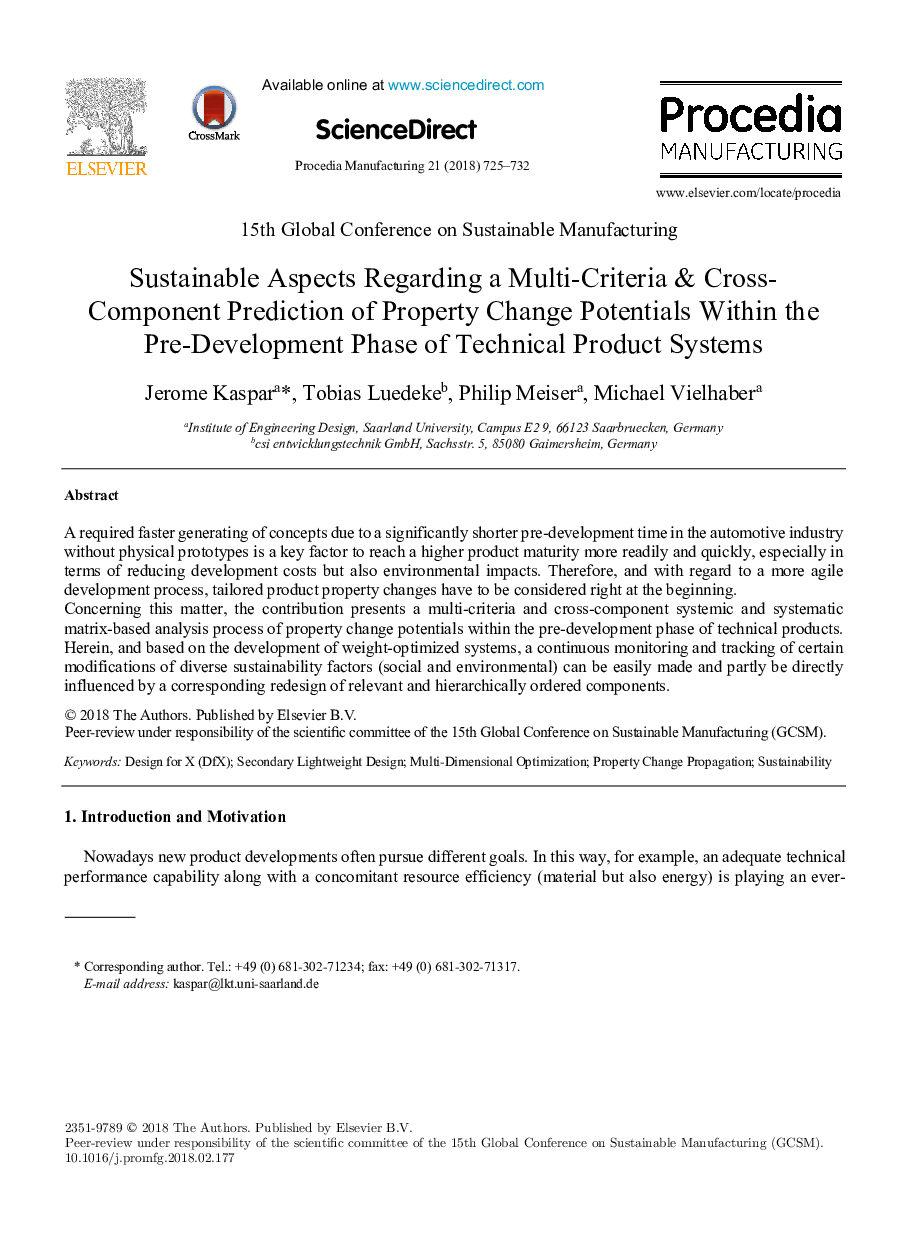 Sustainable Aspects Regarding a Multi-Criteria & Cross-Component Prediction of Property Change Potentials Within the Pre-Development Phase of Technical Product Systems