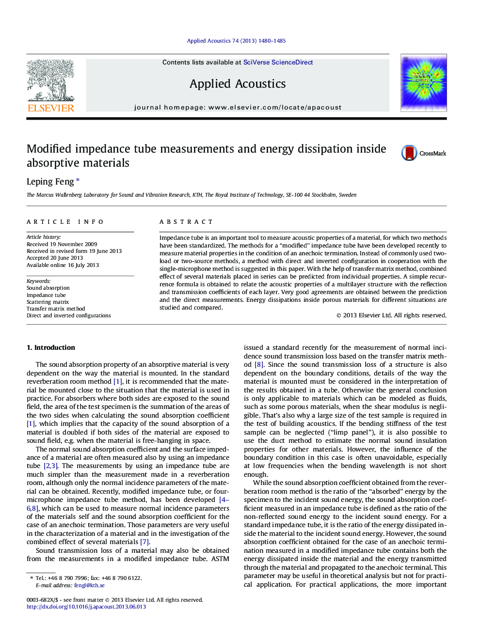 Modified impedance tube measurements and energy dissipation inside absorptive materials