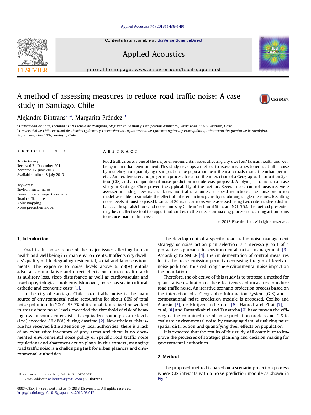 A method of assessing measures to reduce road traffic noise: A case study in Santiago, Chile