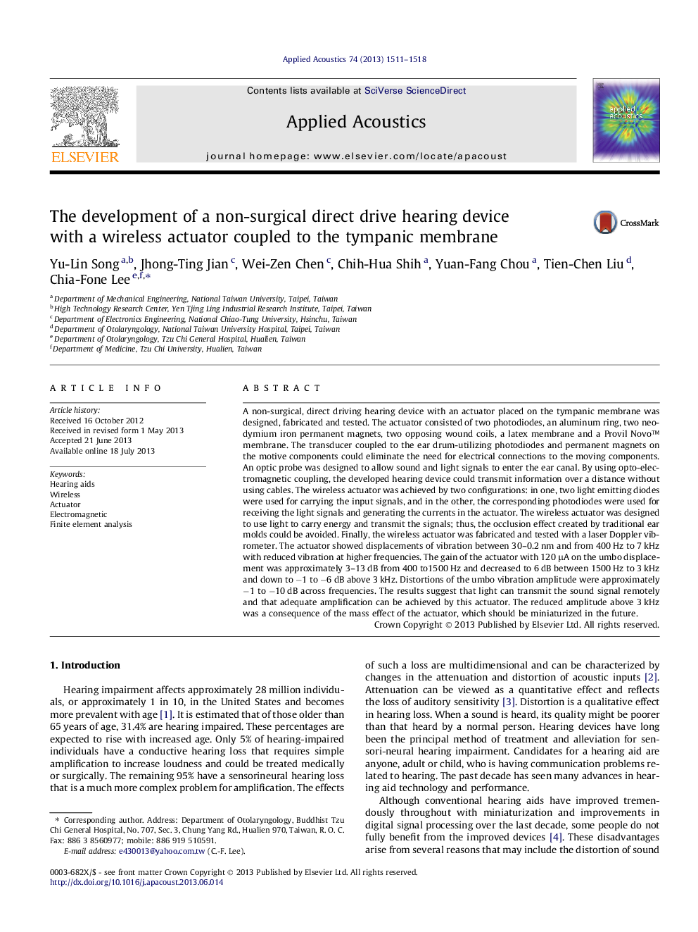 The development of a non-surgical direct drive hearing device with a wireless actuator coupled to the tympanic membrane