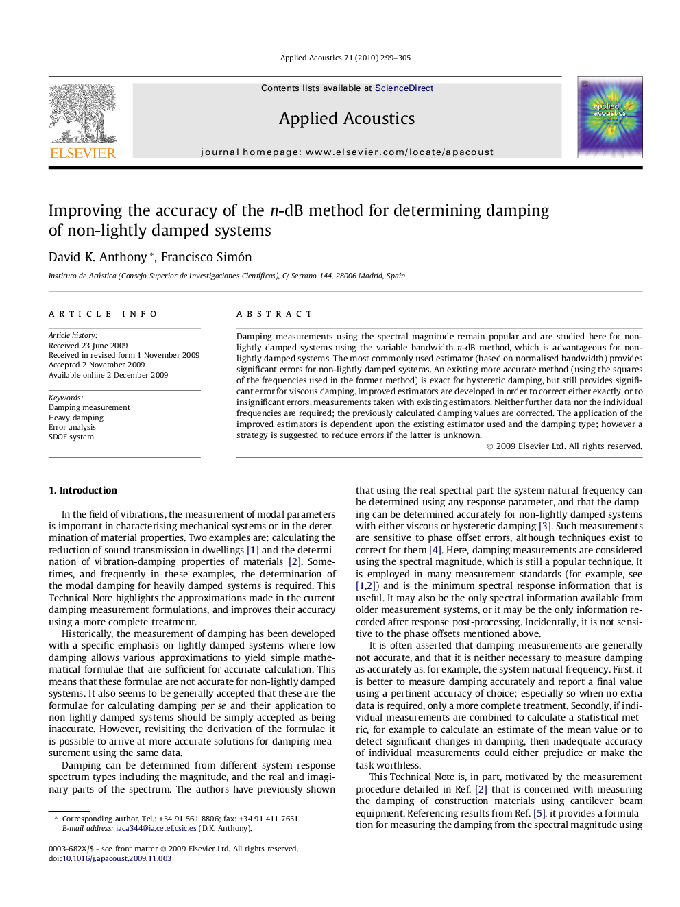 Improving the accuracy of the n-dB method for determining damping of non-lightly damped systems