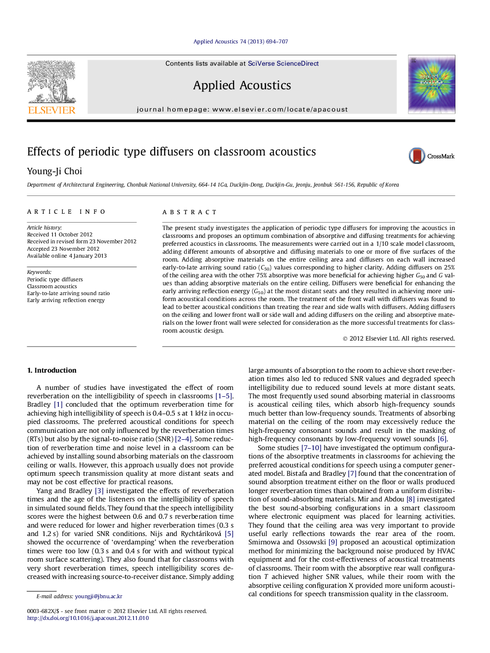 Effects of periodic type diffusers on classroom acoustics