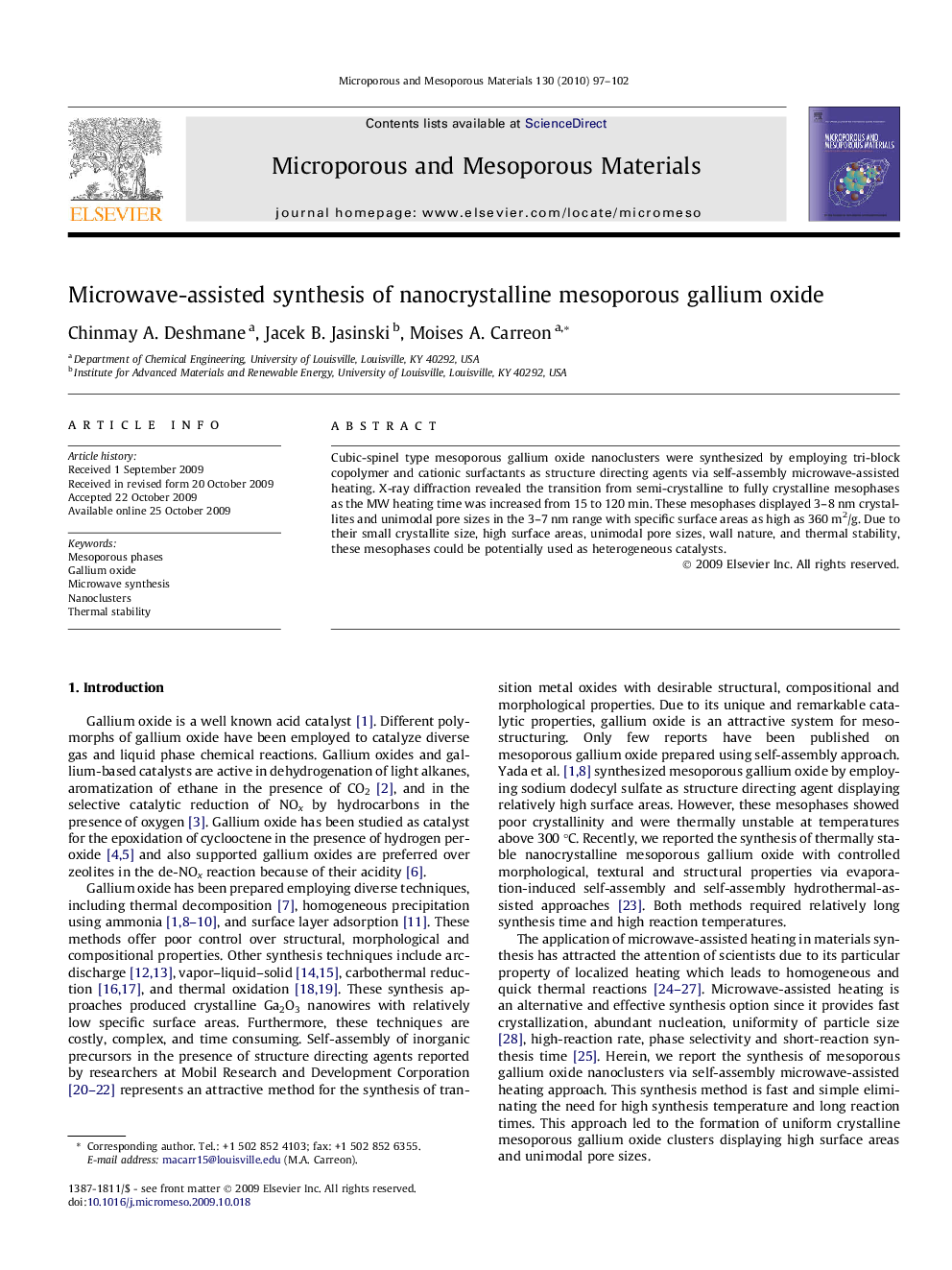 Microwave-assisted synthesis of nanocrystalline mesoporous gallium oxide