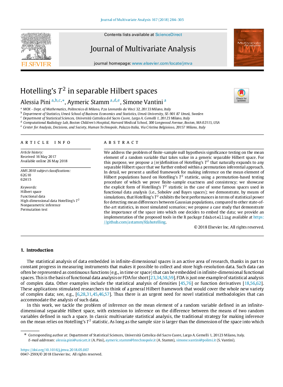 Hotelling's T2 in separable Hilbert spaces