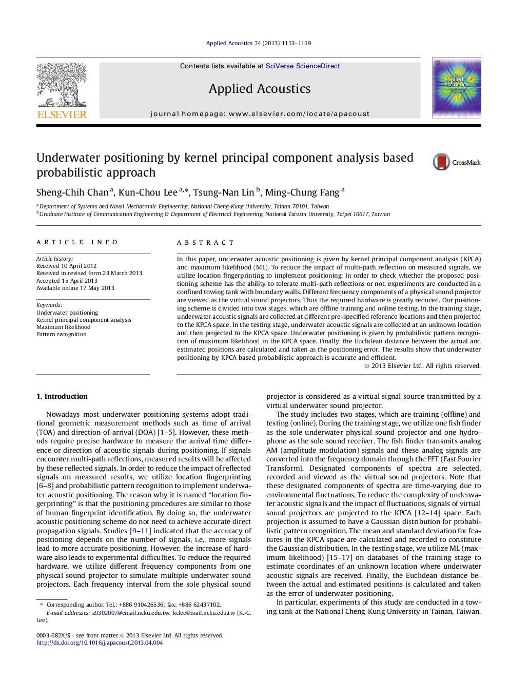 Underwater positioning by kernel principal component analysis based probabilistic approach