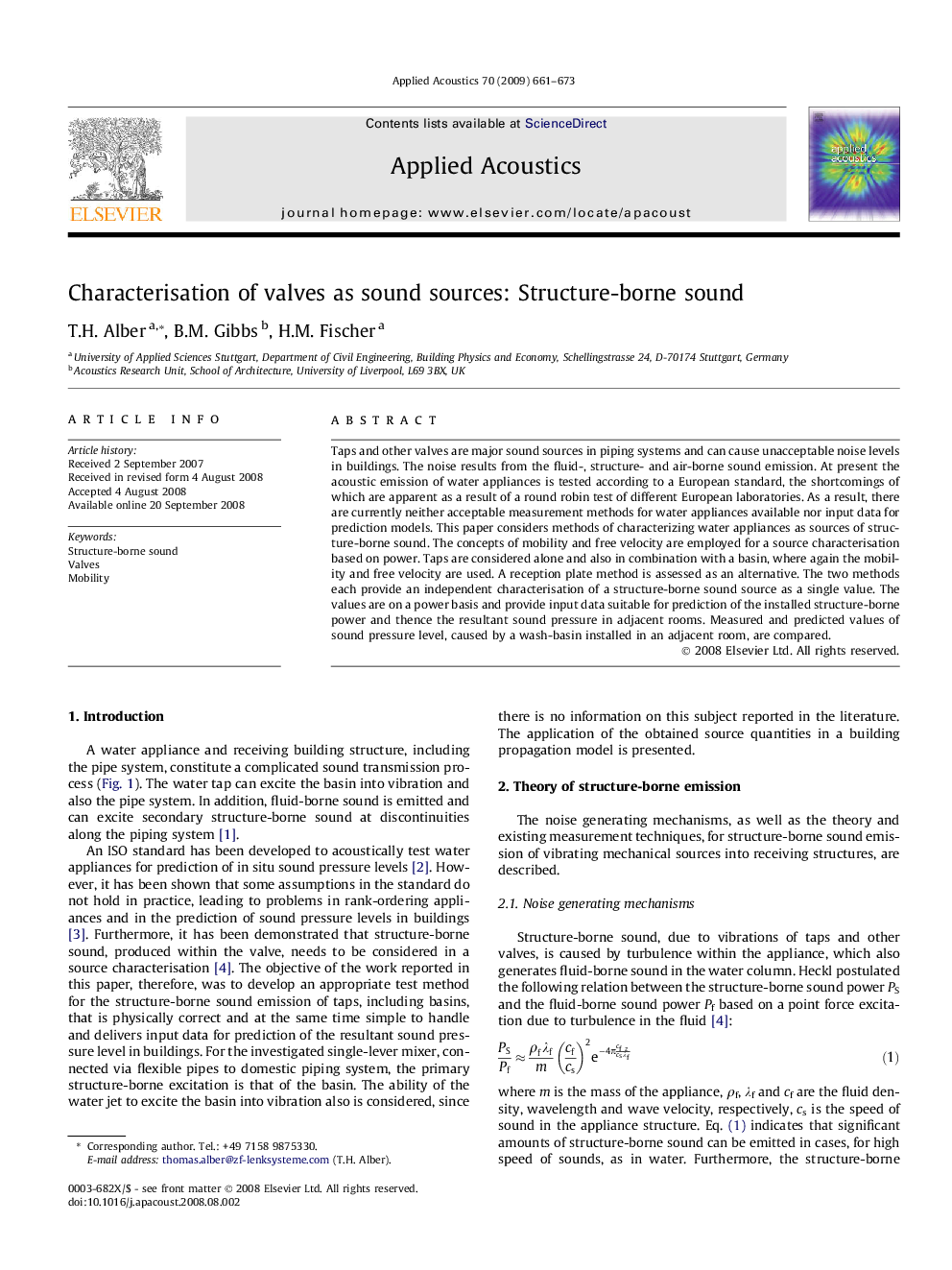 Characterisation of valves as sound sources: Structure-borne sound