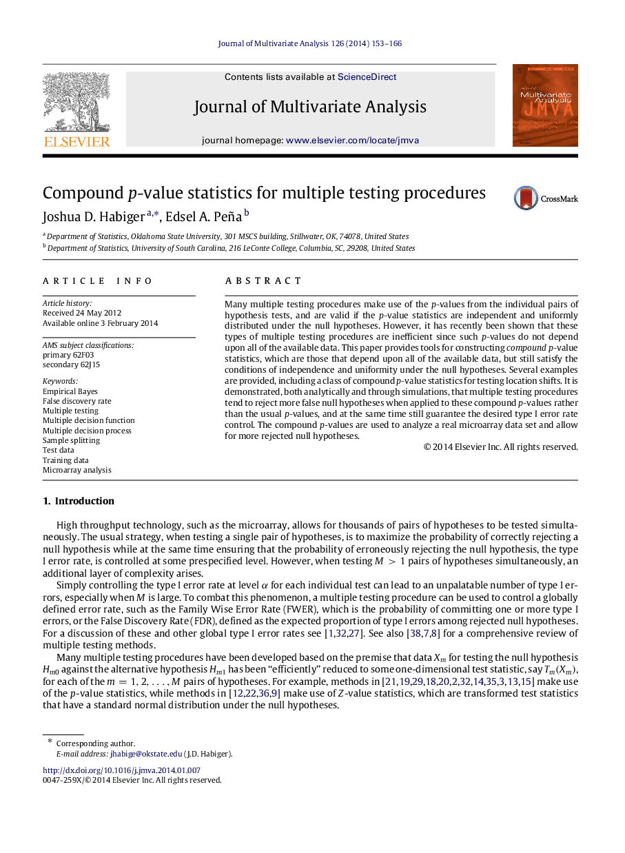 Compound p-value statistics for multiple testing procedures