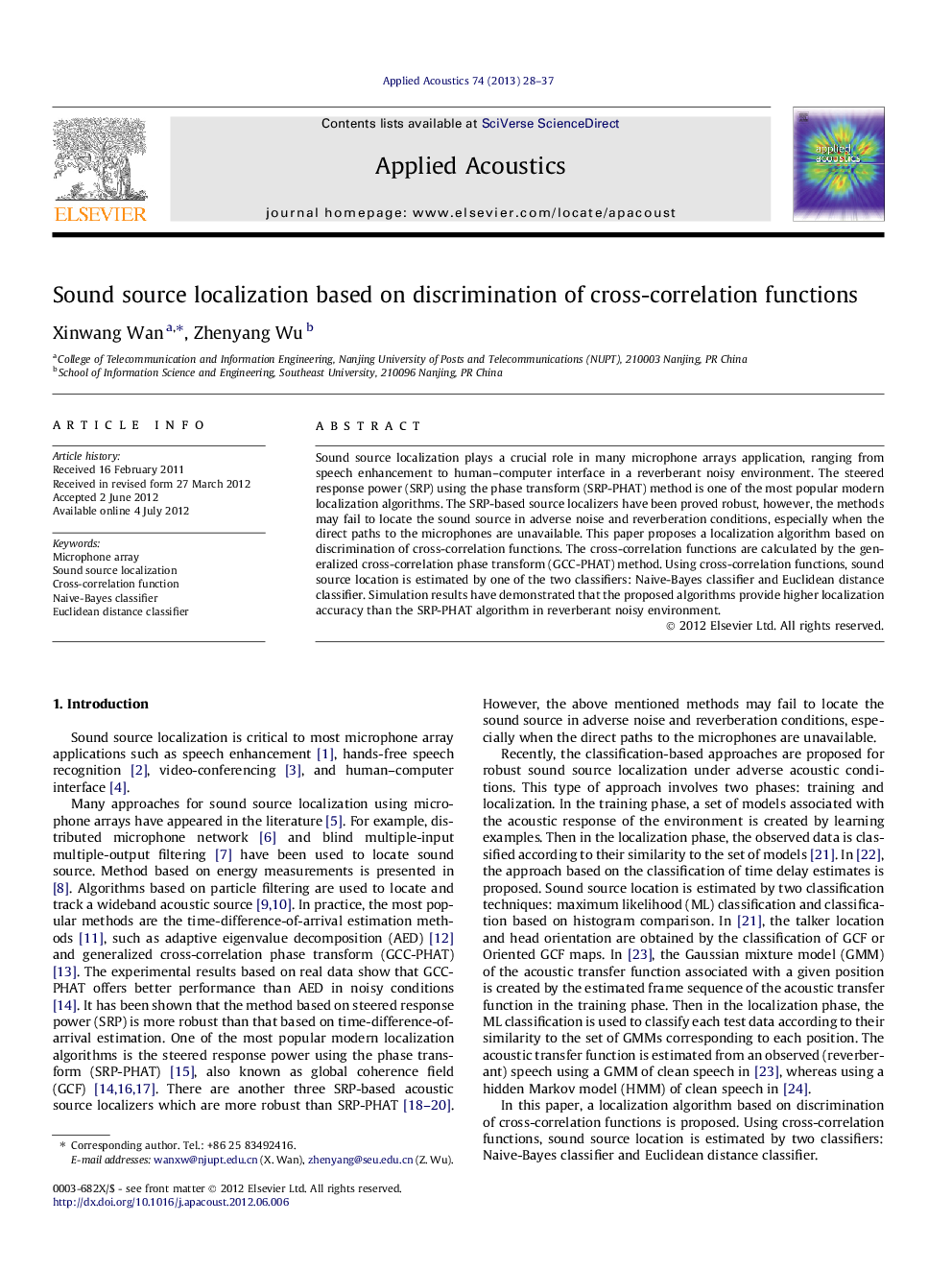 Sound source localization based on discrimination of cross-correlation functions