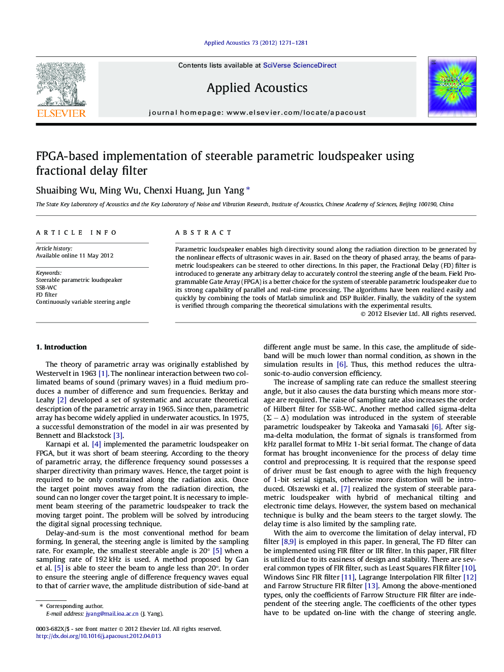 FPGA-based implementation of steerable parametric loudspeaker using fractional delay filter