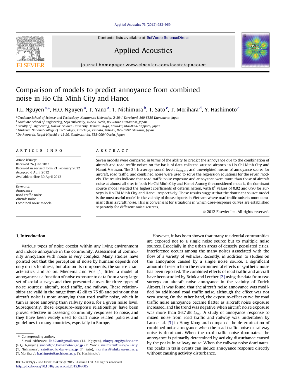 Comparison of models to predict annoyance from combined noise in Ho Chi Minh City and Hanoi