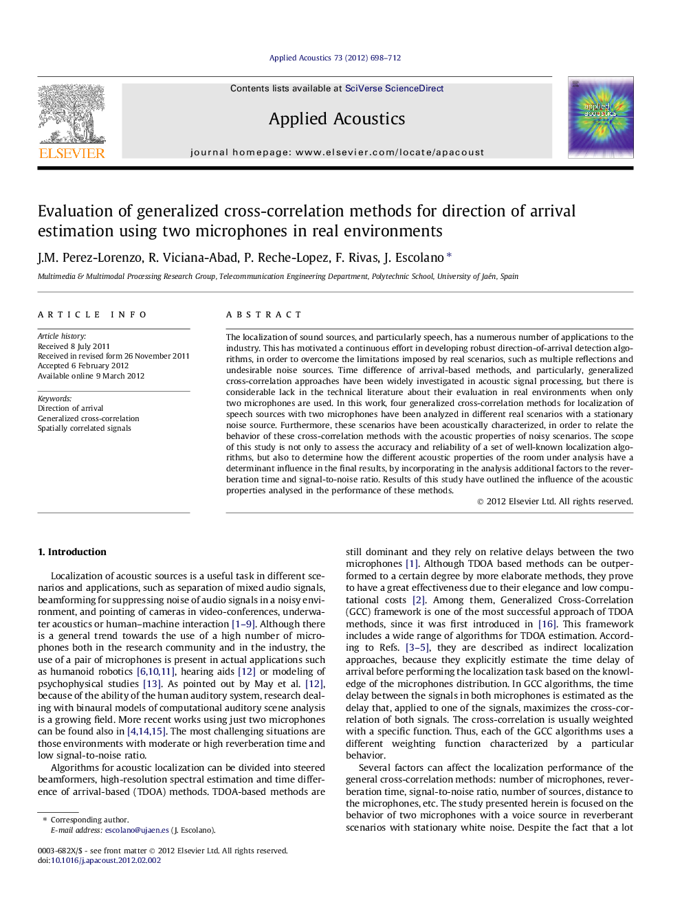 Evaluation of generalized cross-correlation methods for direction of arrival estimation using two microphones in real environments